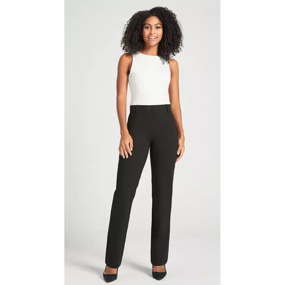 BetaBrand Women Classic Yoga Dress Pant Straight Leg Stretch Pull On Black Sz L*